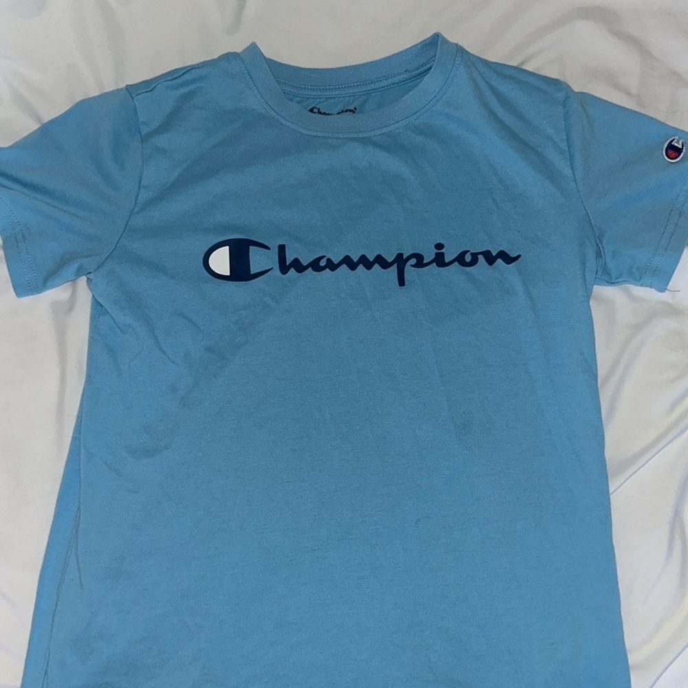 blue champion shirt, youth large